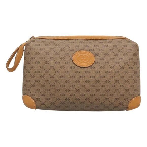 GUCCI Micro GG Supreme Clutch Bag PVC Beige Gold Auth - Picture 2 of 16